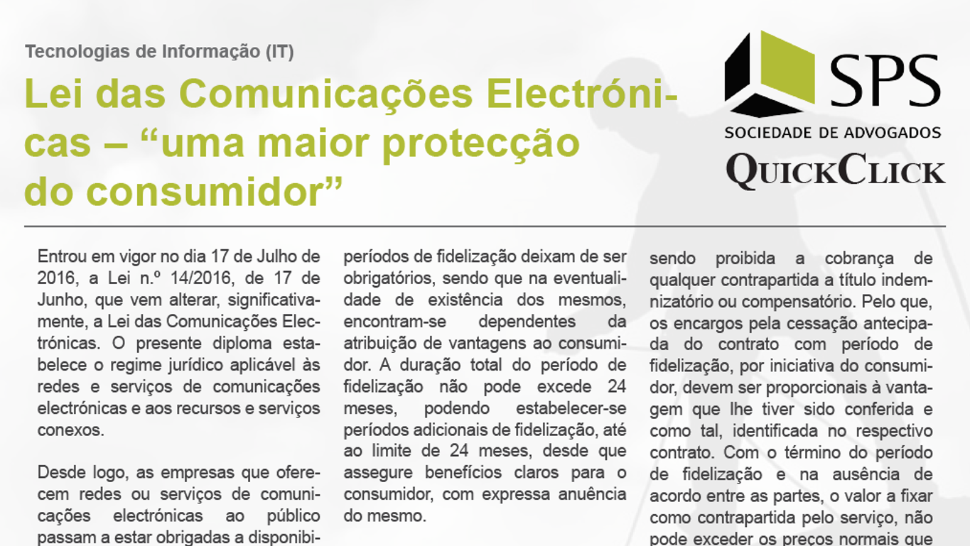 Featured image for “Lei das Comunicações Electrónicas – “uma maior protecção do consumidor””