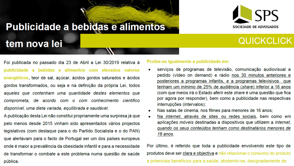 Featured image for “Publicidade a bebidas e alimentos tem nova lei”